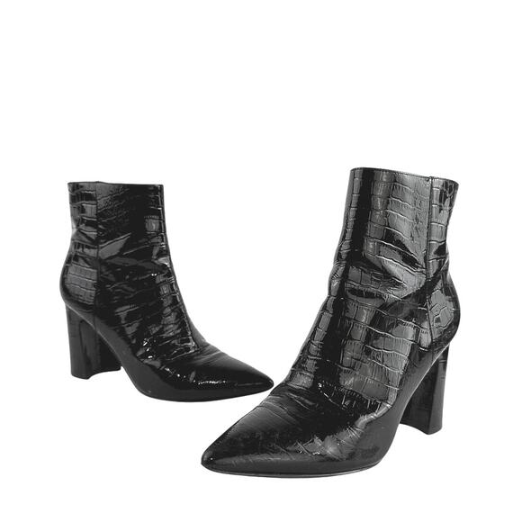 Marc Fisher Daith Black Croc Embossed Leather Pointed Toe Block Heels Boots 6 - Picture 5 of 8